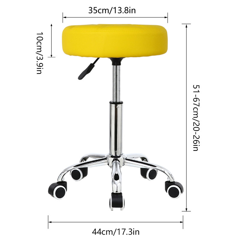 Tabouret pivotant rond à hauteur réglable avec roulettes pour le travail de bureau, Jaune