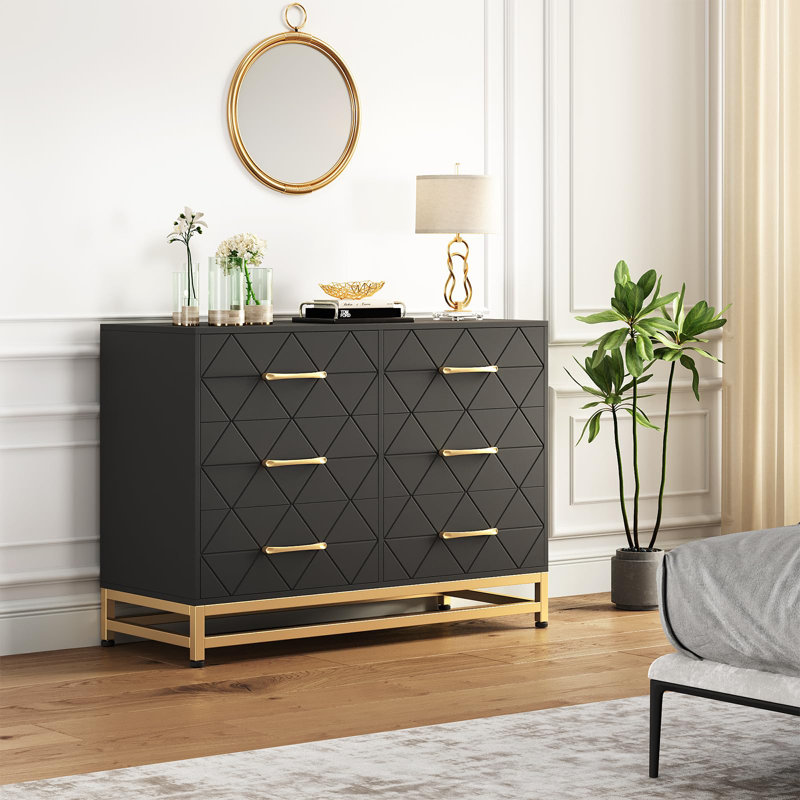 Commode 6 tiroirs Akia, Noir, noir, noir, noir