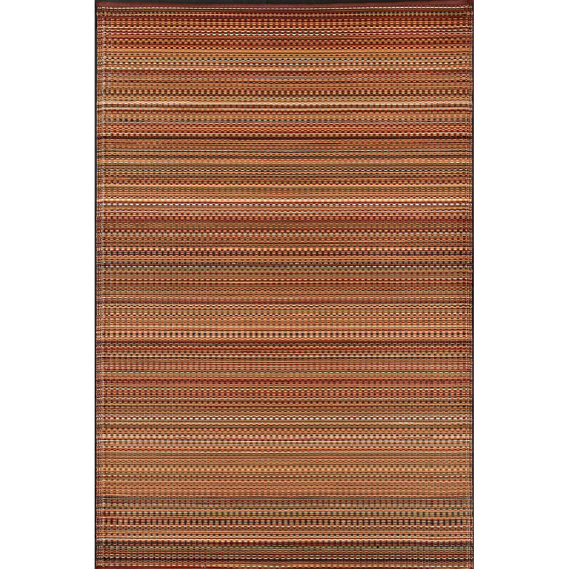 Tapis intérieur / extérieur rayé de couleur terre mélangée - réversible, résistant aux rayons UV, matériau 100% recyclé