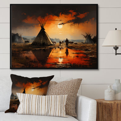 Orange Native Tent Embracing Tradition II - Native American Art Canvas Print