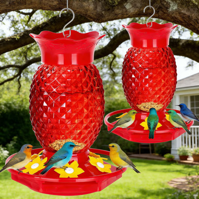 Glass Hummingbird Feeder With Ant Moat, 16Oz Capacity, 6 Feeding Ports, Bee And Ant Proof Design For Outdoor Garden Decor
