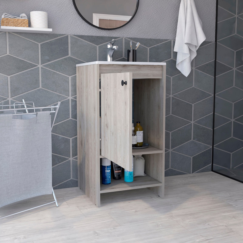 Meuble-lavabo Jane, armoire à une porte, deux tablettes, Gris