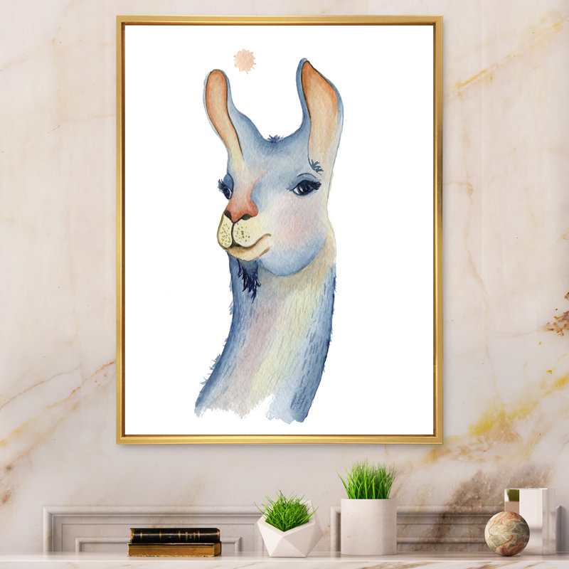 Adorable personnage de lama III - peinture, H 32 po x l 16 po x P 1 po, Cadre flottant doré