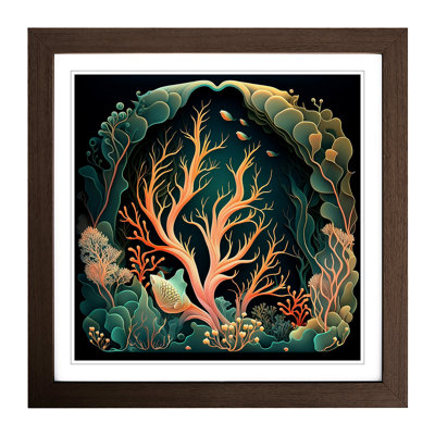 Coral Reef Art Nouveau - Single Picture Frame Print on Wood