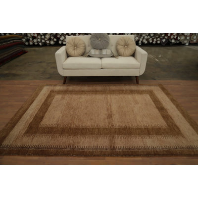 Tapis brun à motif géométrique moderne de style Gabbeh 6 x 8
