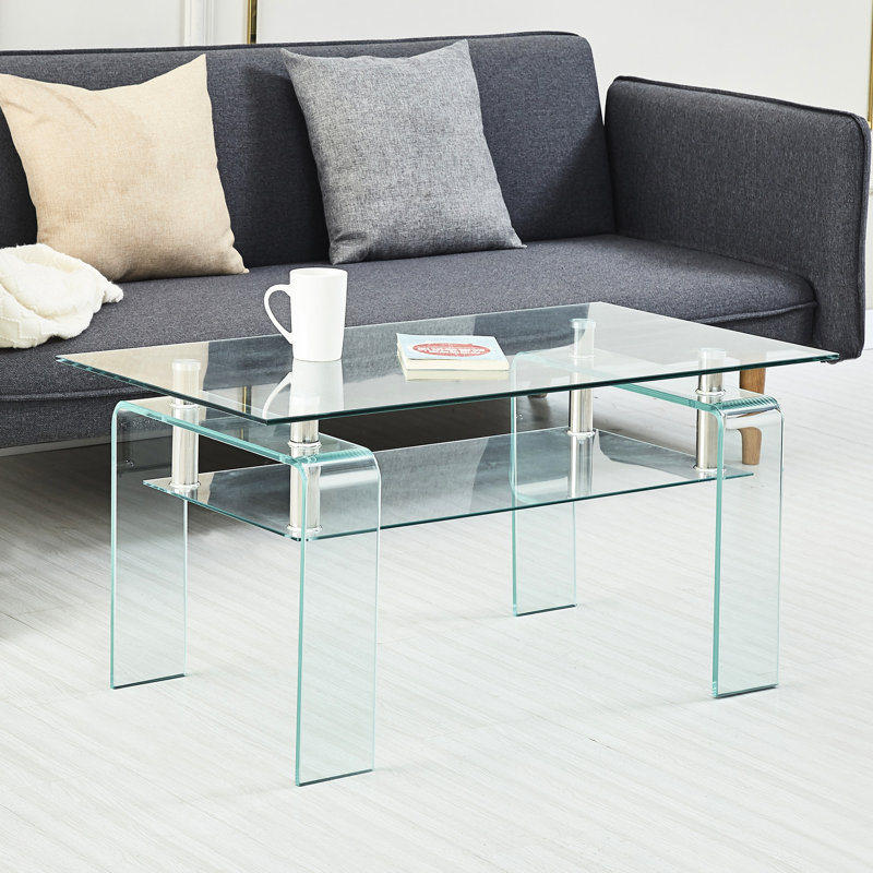 Table basse moderne en verre transparent For Living - 2 espaces de rangement avec espace chic