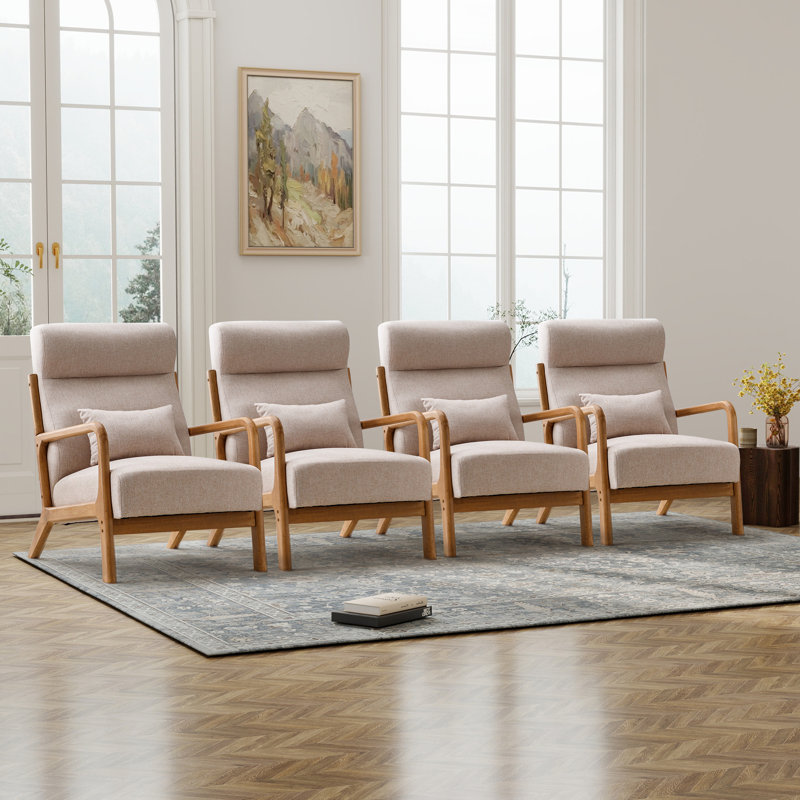 Chaise d'appoint rembourrée de 26 po de largeur avec coussin lombaire Cashel (ensemble de 4) Cashel, Lin beige