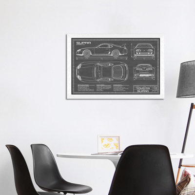 Toyota Supra MKIV | Black by Action Blueprints - Floater Frame Print on Canvas