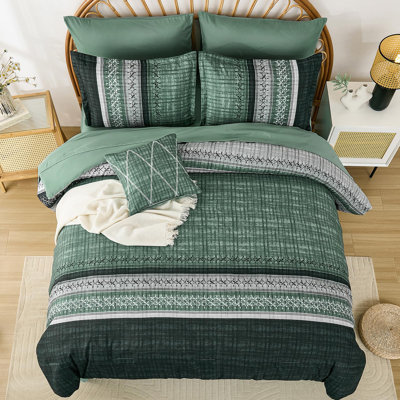 8 Pieces Boho Striped Bed in a Bag Comforter Set Soft Microfiber Bedding Set for All Season