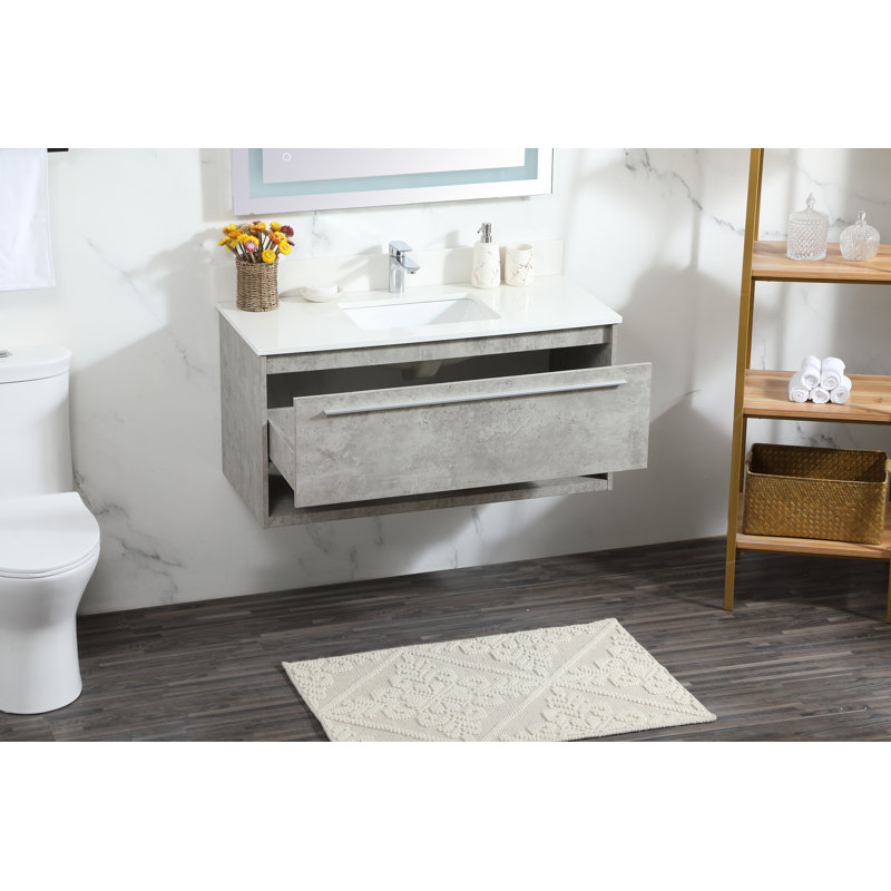 Ensemble de meuble-lavabo simple mural 40 po Roman, Gris béton