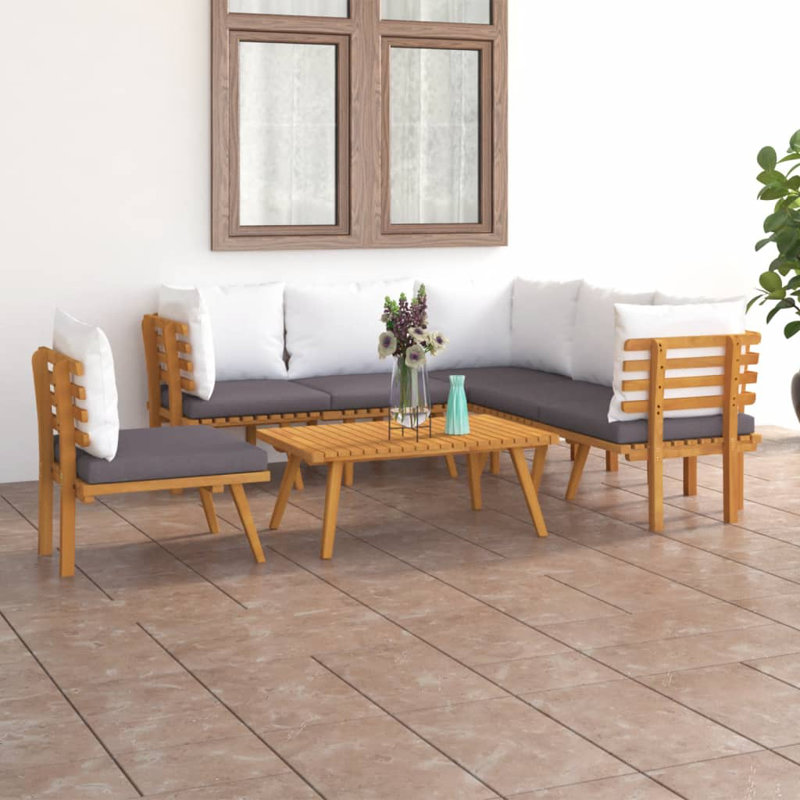 Chaise longue avec coussins 4 pièces Damita, 7 pièces: 3 en coin, 3 au milieu, table