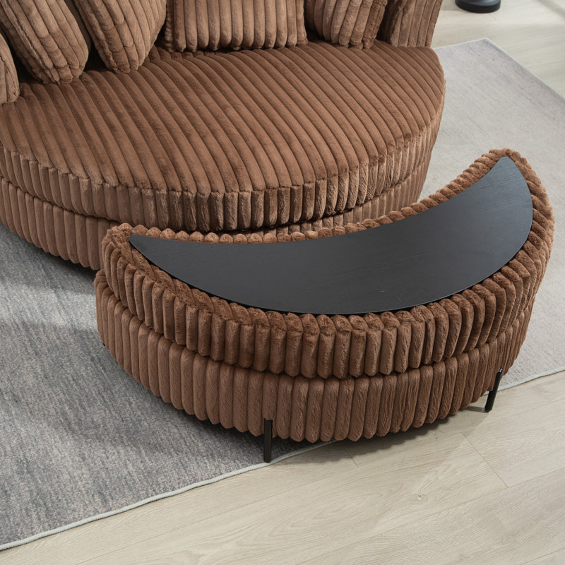 Fauteuil demi-tonneau rembourré avec repose-pieds, Fausse fourrure brune