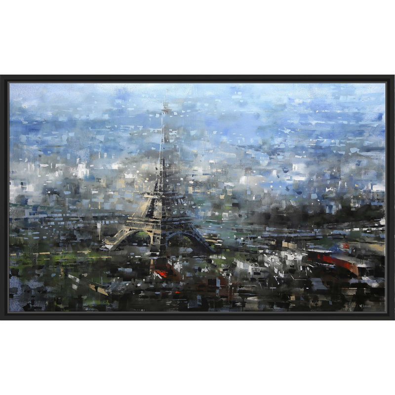 Bleu Paris par - Peinture, Cadre flottant noir, H 31,5 po x l 51,5 po x P 2 po