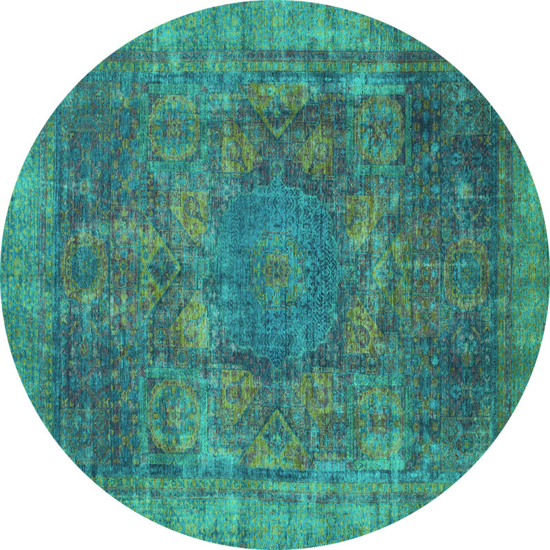 Tapis turquoise lavable à la machine Montanye Abstract 1481, Rond 8 pi