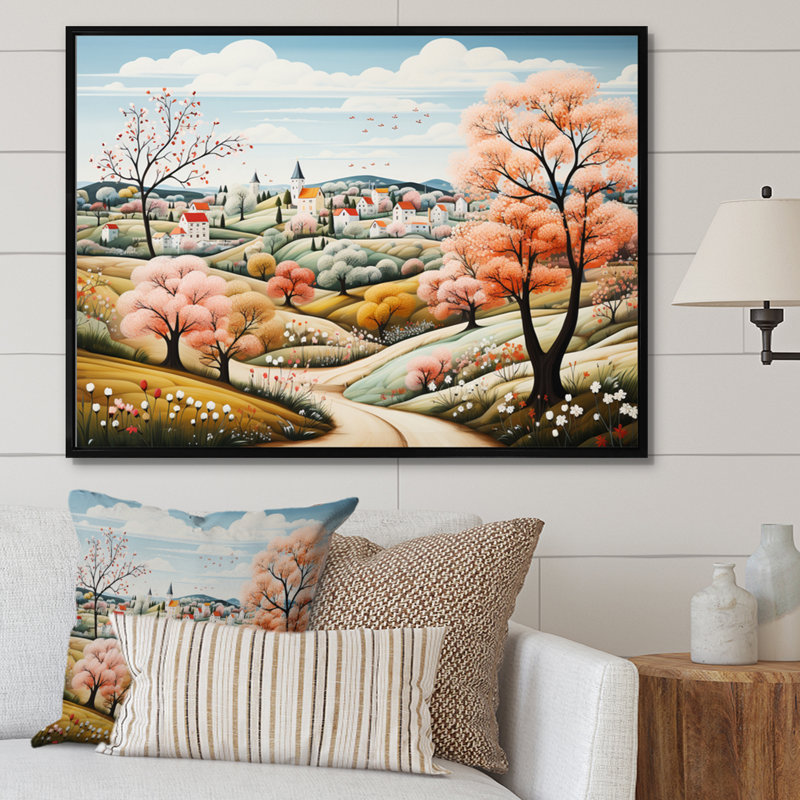 «Countryside Early Spring Landscape II», reproduction sur toile, H 34 po x l 44 po x P 1,5 po, Cadre flottant noir