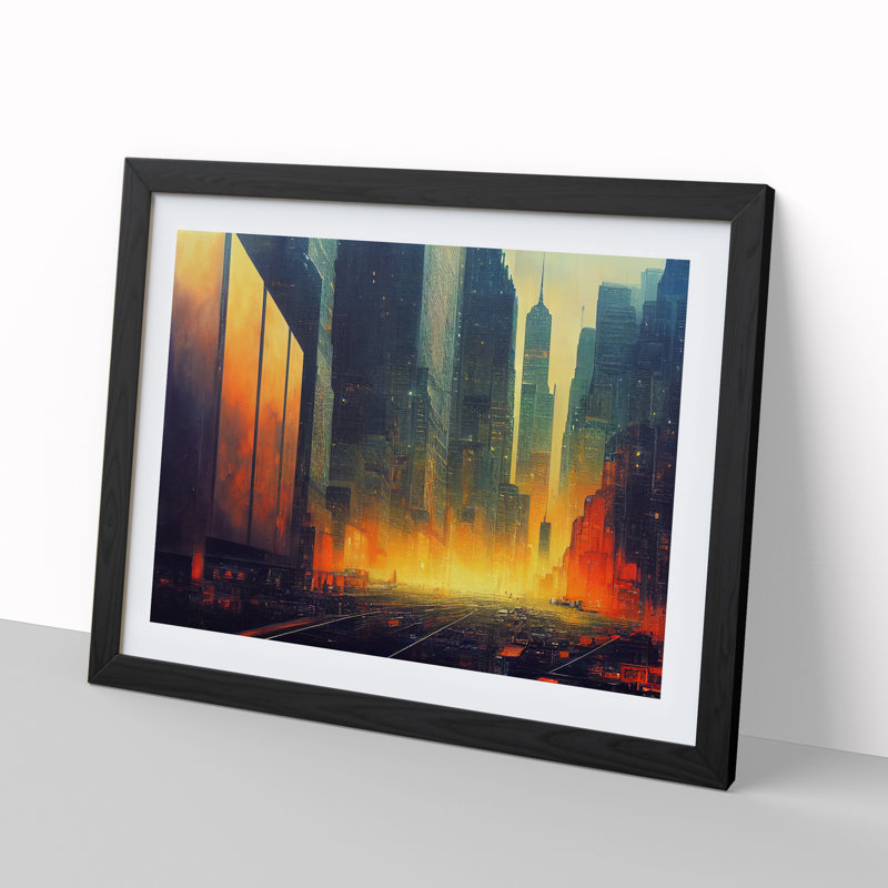 Dystopian New York Skyline - Single Picture Frame Print, Black Frame, 46cm H x 64cm W x 2cm D