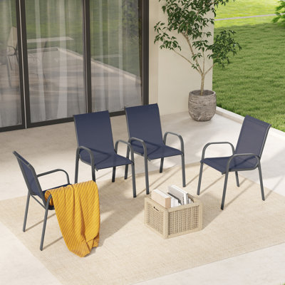 Christopher 4-Pack Patio Dining Chairs With Blue PVC-coated polyester Fabric