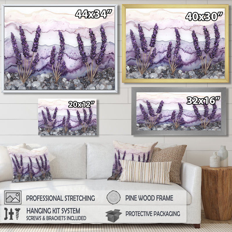 Velours lavande prés sur agate III - décoration murale lavande, Noir, H 12 po x l 20 po
