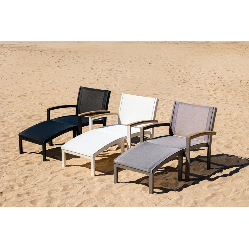 Tribeca Aluminum Teak Sling Stacking Lounge Chair, Silver/Brown