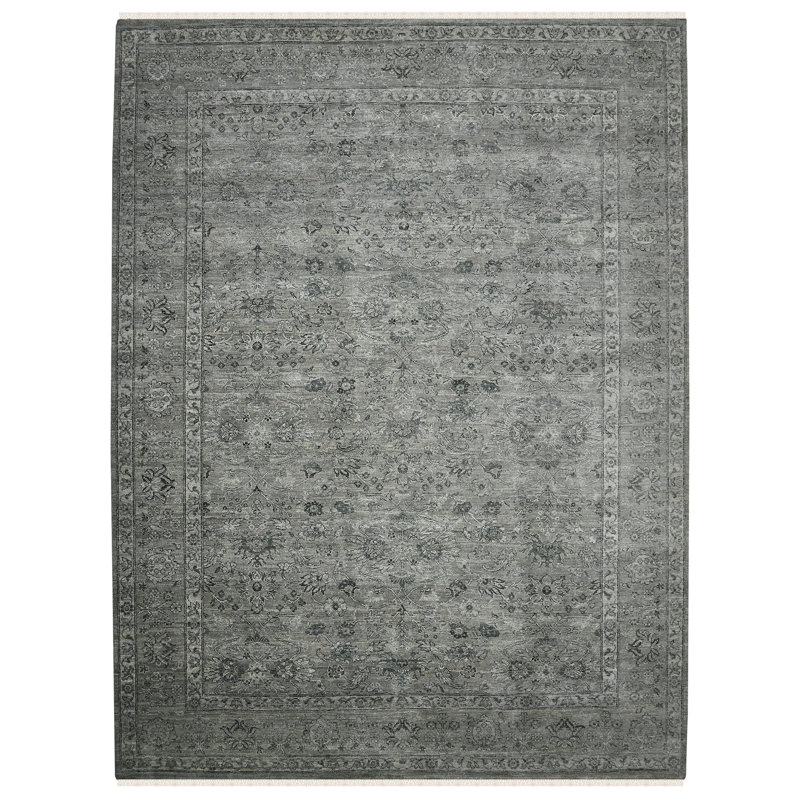 Tapis lin / gris noué à la main Butner, Rectangle de 10 pi x 14 pi