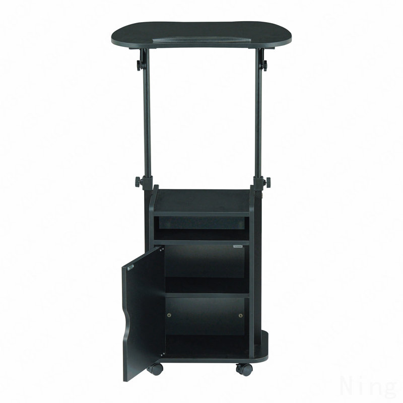 Chariot pour ordinateur portable roulant assis-à-debout, noir avec rangement