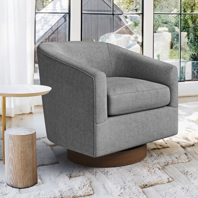Blondeau Polyester Swivel Barrel Chair with Wood Base