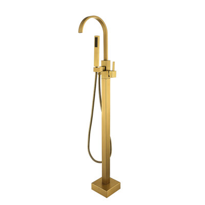 Freestanding Metal Bathtub Faucet With Gold Portable Shower - Stylish Design Hand Metal, Brushed Finish