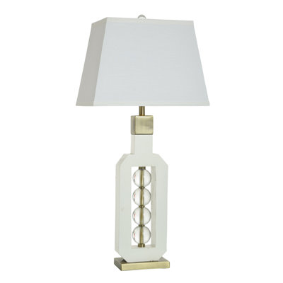 Norman Wyatt Home - Wilma - Poly Table Lamp - White & Gold with Clear Crystal Glass - White Shade