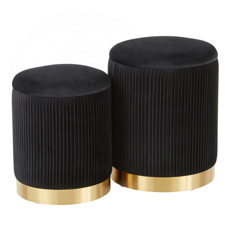 Ensemble de repose-pieds en velours plissé emboîtable avec base en métal doré, Black