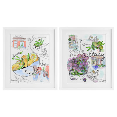 Italy Travel Sketch Collection 2pc Framed Print Under Glass Set, design by Susan Lugar