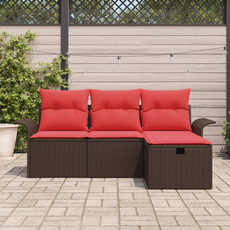 Ensemble de canapé de jardin avec coussin vidaXL 4 pièces vidaXL, Structure brune / coussin rouge
