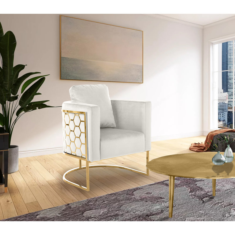 Fauteuil Casa, Velours crème, Argent