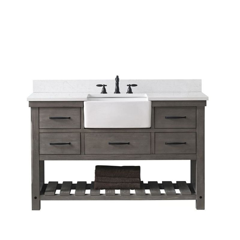 Meuble-lavabo simple Curiel, Gris patiné / noir mat