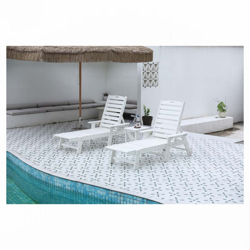 Outdoor HDPE Patio 3-Piece Oversized Chaise Lounge Chair Set, White