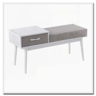 Telephone Bench with Pull-Out Drawer and White Wood Legs