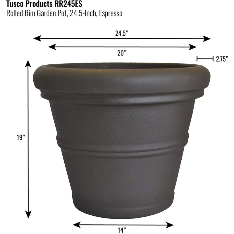 Alojzia Pot Planter, Espresso, 19 "H x 24.5" W x 24.5" D