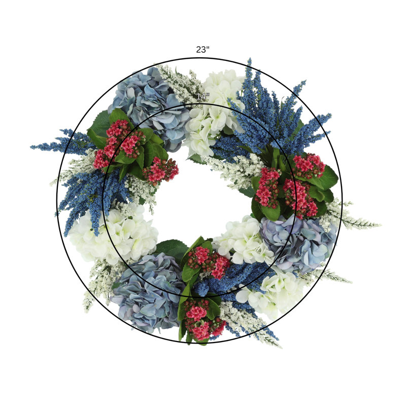 23" Spring Wreath with Hydrangeas, Kalanchoe and Heather