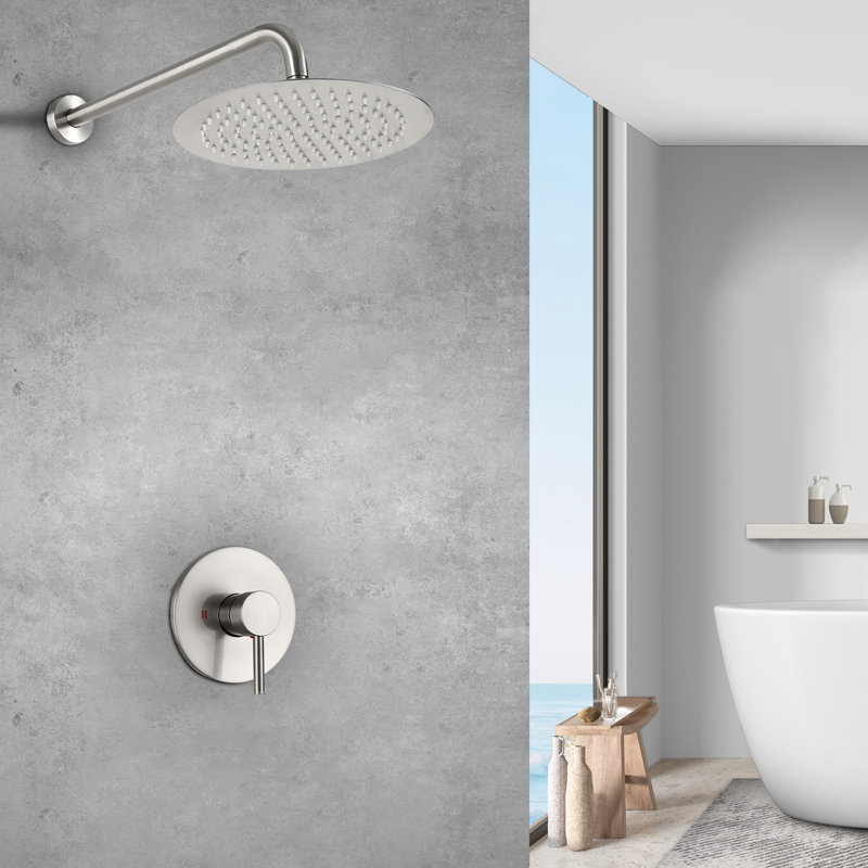 Topcraft 10-Inch Round Wall-Mounted Rain Shower System, Brushed Nickel