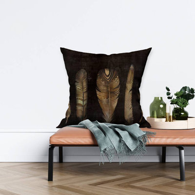 Brown feather set - 26"x26" Throw pillow - Poly twill - Print on demand