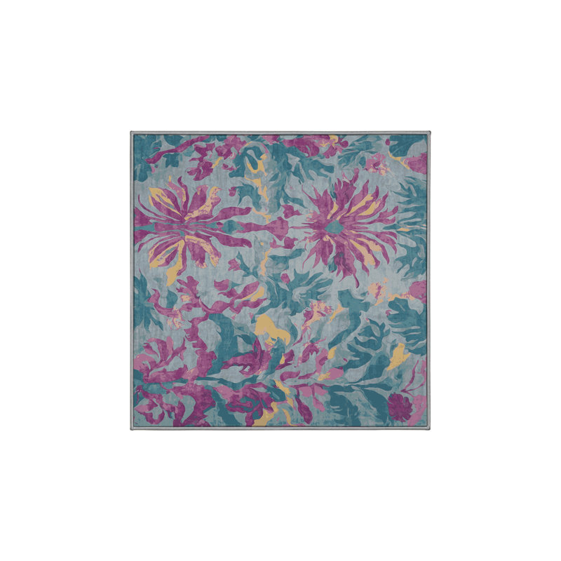 Machine Washable Gray Area Rug, Square 7'