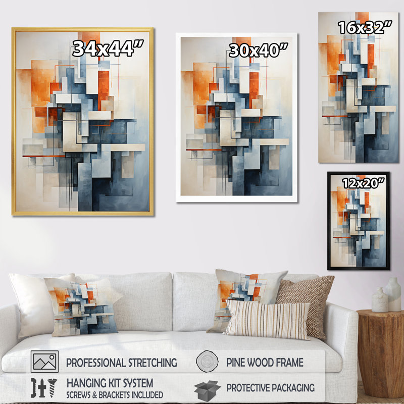 «Colorful Mid Century Abstract Architectures I», reproduction d'art sur toile abstraite, H 40 po x l 30 po, Toile tendue