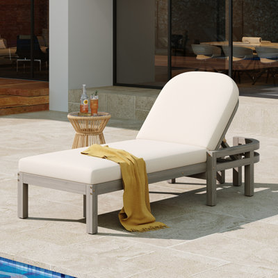 Outdoor Chaise Lounge Set Of 2, 5-Position Adjustable Backrest, Solid Wood, Arched Contour, Contemporary, Poolside