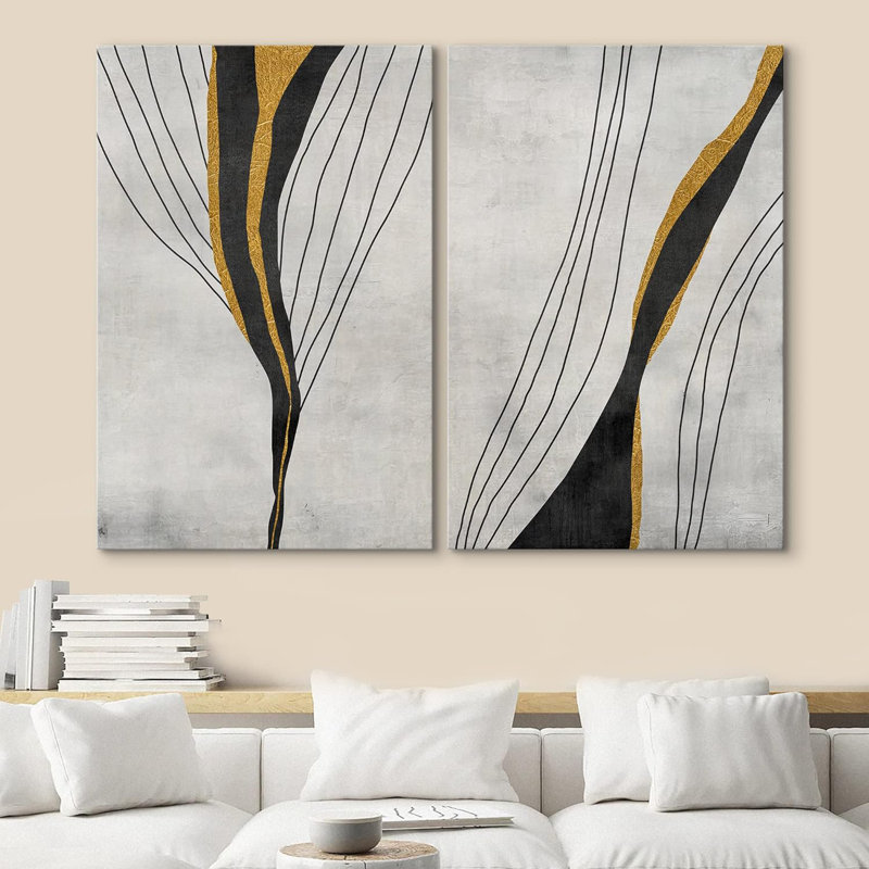 Motif géométrique géométrique abstrait, art numérique, art moderne, bohème calme / zen sur toile, 2 pièces, Toile tendue