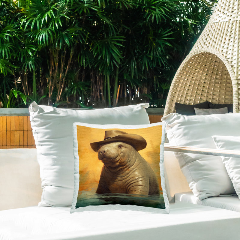 Coussin d'extérieur Manatee & Cowboy Hat