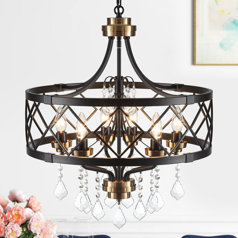 6 - Light 20 Inch Modern Dimmable Drum Chandelier With Crystal Accents For Dining Room Entryway