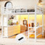 Lit mezzanine double avec bureau, tiroirs, éclairage DEL, port USB, miroir et structure robuste. Lit mezzanine multifonctionnel pour adolescents et adultes. Blanc/Noir.-214105056-214105059