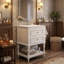 Meuble-lavabo de style rétro 20 po avec comptoir en céramique, meuble-lavabo simple avec 1 tiroir rabattable, 1 tiroir en forme de U et tablette de rangement ouverte, pieds en bois massif sculpté (disponible en noir, blanc et abricot)-129521237
