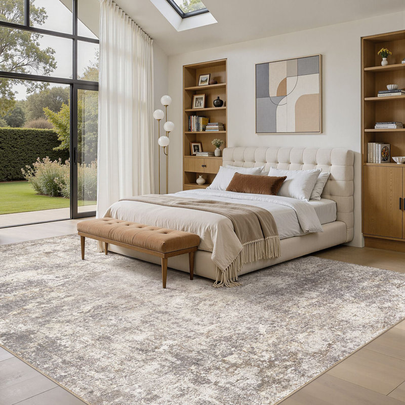  Dagmar Machine Washable Area Rug Abstract Modern Low Pile Indoor Carpet Neutral Non-Slip Backing Floor Mat for Bedroom Dining Room Farmhouse Home Office