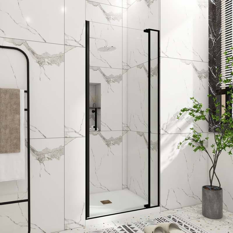 Porte de douche universelle à ouverture à gauche et à droite de 28 à 32 po x H 72 po en noir mat, Noir mat