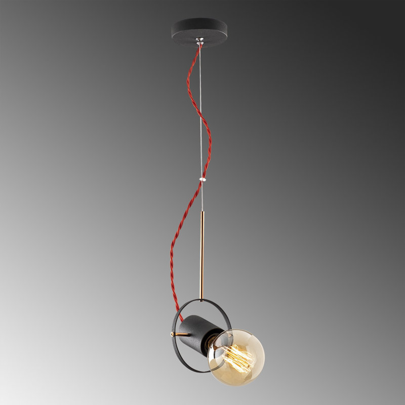 Luminaire suspendu à 1 lumière Aiker, Noir, noir, noir, noir
